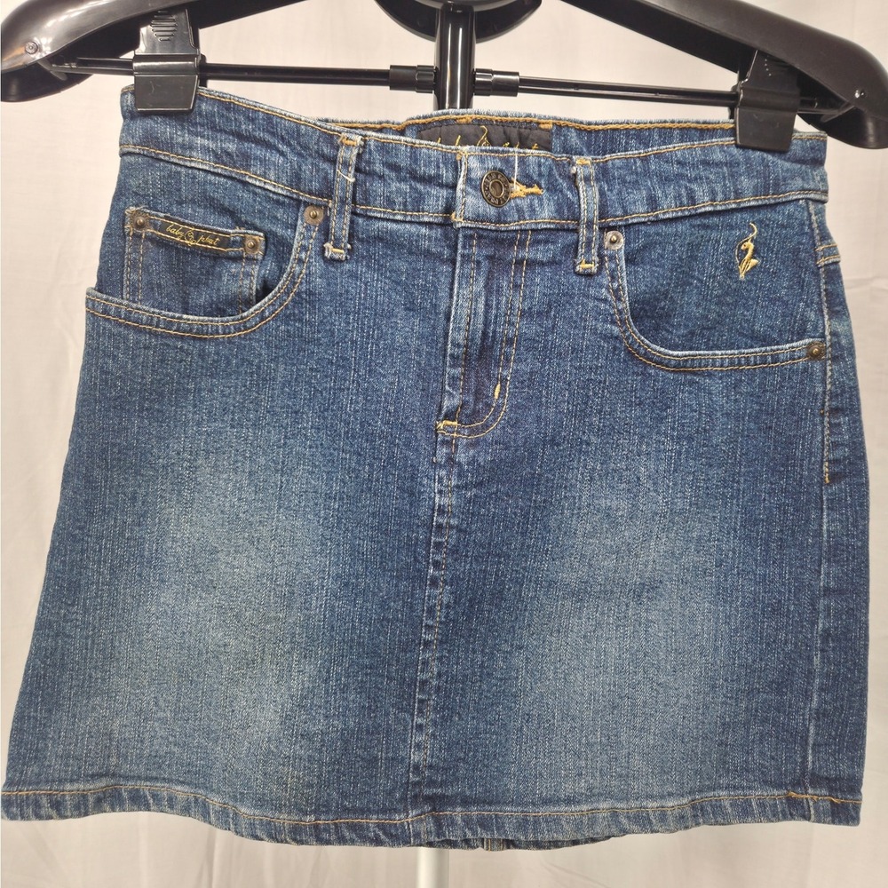 Baby Phat Vintage Y2K Denim Mini Skirt Blue Embroidered Cat Logo Size 3